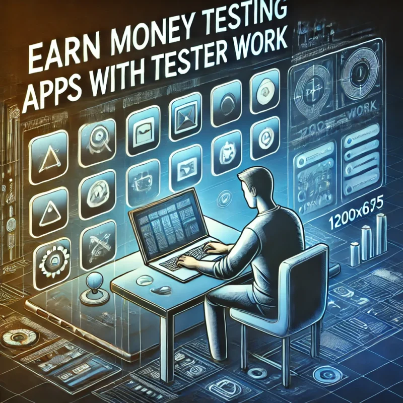 Illustration of a global testing community collaborating on devices, symbolizing earning and learning on Tester Work