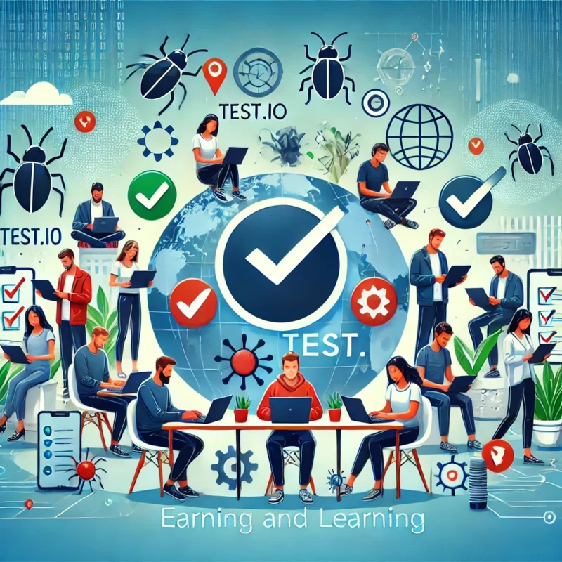 Illustration of testers working on diverse devices for Test.io crowd testing platform.